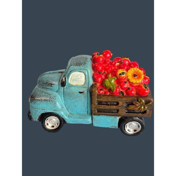 Robert Stanley Other - Robert Stanley 2014 Blue Truck Figurine With Apples & Flowers 7.5" Long 4" Tall
